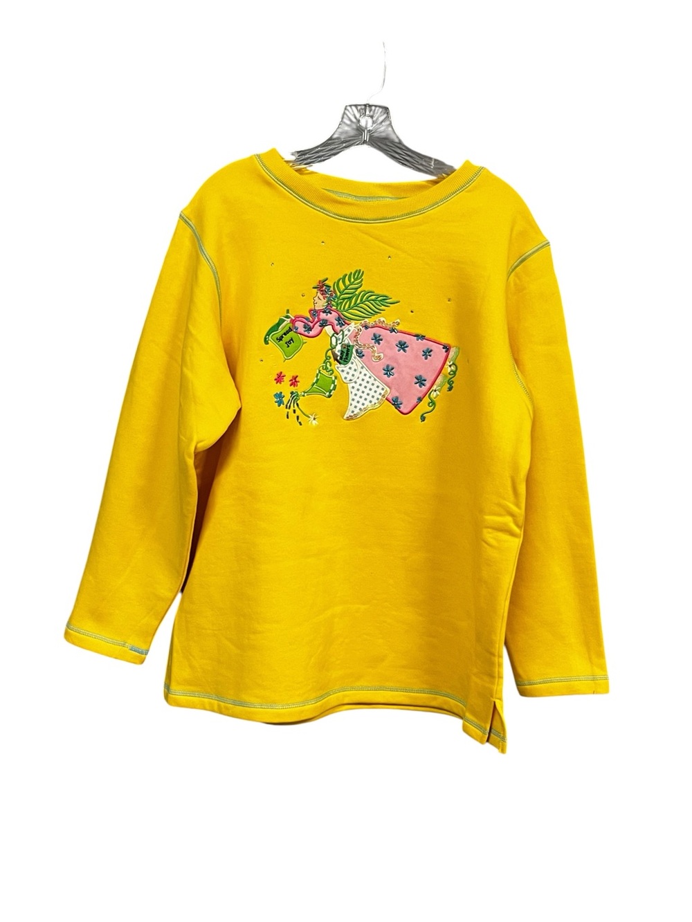 Quacker Factory sweatshirt Women’s L Yellow Garden Watering Embellished